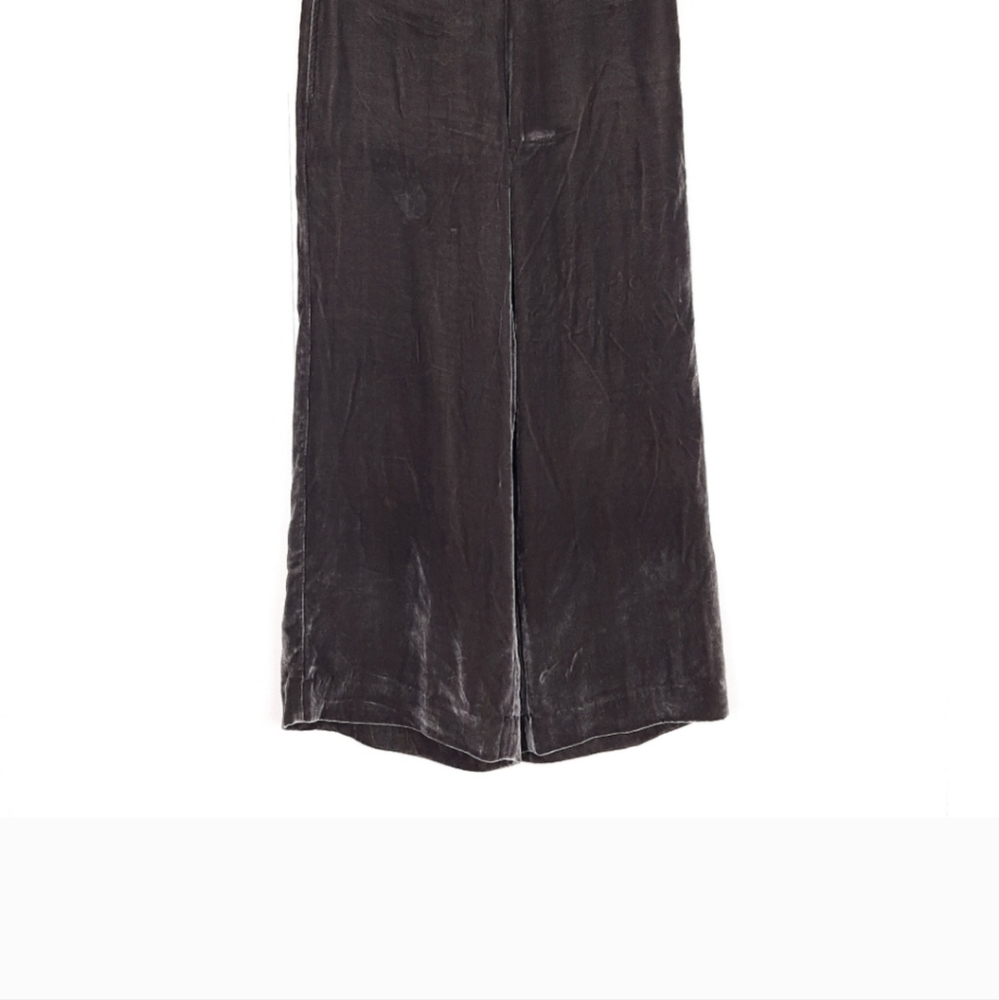 Madewell Velvet Pull On Pants silk blend crop wide leg elastic waist dark gray - Picture 2 of 8
